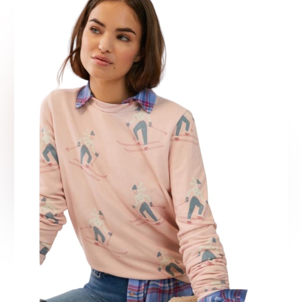 Sol Angeles Anthropologie Pink Ski Print Sweatshirt